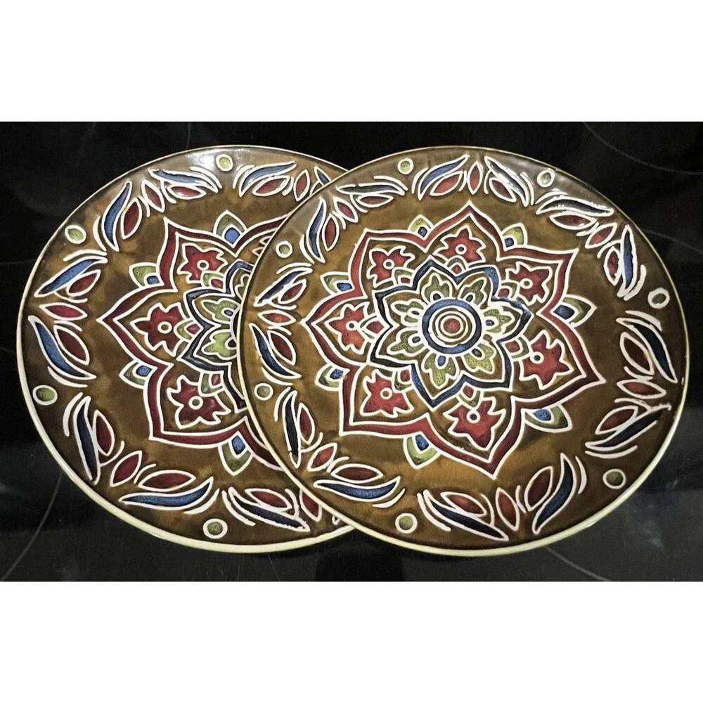 Set of 2 Pier 1 Global Medallion Salad Plates 8.5